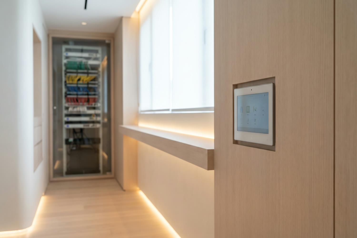 Gebäudetechnik – Smart-Home-Bedienpanel und Netzwerktechnik